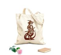 AILOONG Bolsos de lona de algodón para mujer Dragón samurái con armadura en posición de combate con espada katana Tela de 340g/m² de grosor Material agradable para la piel