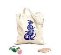 AILOONG Bolsos de lona de algodón para mujer Dragón samurái con armadura en posición de combate con espada katana Tela de 340g/m² de grosor Material agradable para la piel