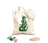 AILOONG Bolsos de lona de algodón para mujer Dragón samurái con armadura en posición de combate con espada katana Tela de 340g/m² de grosor Material agradable para la piel