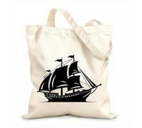 AILOONG Bolsos de lona de algodón para mujer Emblema de barco antiguo de viaje mítico, diseño de barco marinero del Viejo Mundo Tela de 12 oz de grosor Material agradable para la piel 35x40cm Grande