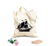 AILOONG Bolsos de lona de algodón para mujer Emblema de barco antiguo de viaje mítico, diseño de barco marinero del Viejo Mundo Tela de 12 oz de grosor Material agradable para la piel 31x36cm Mediano