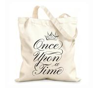 AILOONG Bolsos de lona de algodón para mujer Hace mucho tiempo que el cuento de hadas comenzó a coronar la inscripción. Tela de 12 oz de grosor Material agradable para la piel 25x30cm Pequeño