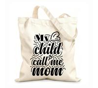 AILOONG Bolsos de lona de algodón para mujer Mi hijo me llama mamá cita tipografía Tela de 12 oz de grosor Material agradable para la piel 31x36cm Mediano