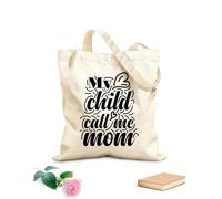 AILOONG Bolsos de lona de algodón para mujer Mi hijo me llama mamá cita tipografía Tela de 12 oz de grosor Material agradable para la piel 35x40cm Grande