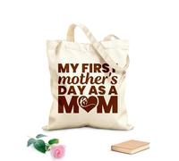 AILOONG Bolsos de lona de algodón para mujer mi primer día de la madre como mamá día de la madre Tela de 340g/m² de grosor Material agradable para la piel