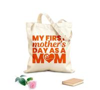AILOONG Bolsos de lona de algodón para mujer mi primer día de la madre como mamá día de la madre Tela de 340g/m² de grosor Material agradable para la piel