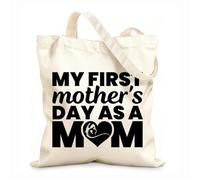 AILOONG Bolsos de lona de algodón para mujer mi primer día de la madre como mamá día de la madre Tela de 12 oz de grosor Material agradable para la piel 31x36cm Mediano