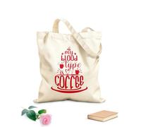 AILOONG Bolsos de lona de algodón para mujer mi tipo de sangre es café Tela de 340g/m² de grosor Material agradable para la piel
