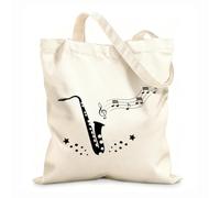 AILOONG Bolsos de lona de algodón para mujer Notas en clave de sol del instrumento de viento saxofón como líneas onduladas Tela de 12 oz de grosor Material agradable para la piel 25x30cm Pequeño