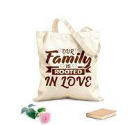 AILOONG Bolsos de lona de algodón para mujer Nuestra familia está arraigada en la tipografía de cita de amor Tela de 340g/m² de grosor Material agradable para la piel