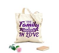 AILOONG Bolsos de lona de algodón para mujer Nuestra familia está arraigada en la tipografía de cita de amor Tela de 340g/m² de grosor Material agradable para la piel