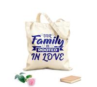 AILOONG Bolsos de lona de algodón para mujer Nuestra familia está arraigada en la tipografía de cita de amor Tela de 340g/m² de grosor Material agradable para la piel