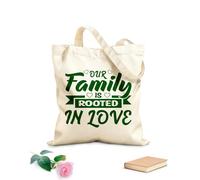 AILOONG Bolsos de lona de algodón para mujer Nuestra familia está arraigada en la tipografía de cita de amor Tela de 340g/m² de grosor Material agradable para la piel