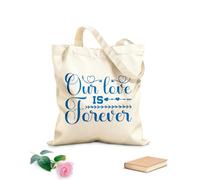 AILOONG Bolsos de lona de algodón para mujer Nuestro amor es para siempre, tipografía del Día de San Valentín con beso de corazón y flecha y citas motivacionales. Tela de 340g/m² de grosor