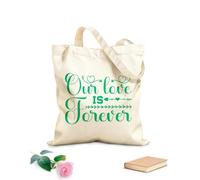 AILOONG Bolsos de lona de algodón para mujer Nuestro amor es para siempre, tipografía del Día de San Valentín con beso de corazón y flecha y citas motivacionales. Tela de 340g/m² de grosor