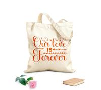 AILOONG Bolsos de lona de algodón para mujer Nuestro amor es para siempre, tipografía del Día de San Valentín con beso de corazón y flecha y citas motivacionales. Tela de 340g/m² de grosor