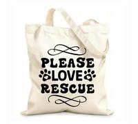 AILOONG Bolsos de lona de algodón para mujer Por favor, ama el diseño de citas de perros rescatados Tela de 12 oz de grosor Material agradable para la piel 31x36cm Mediano