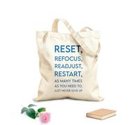 AILOONG Bolsos de lona de algodón para mujer Reinicia, recalibra, comienza de nuevo tantas veces como sea necesario y nunca te rindas. Tela de 340g/m² de grosor Material agradable para la piel