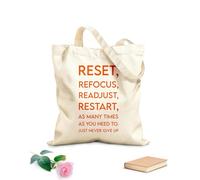 AILOONG Bolsos de lona de algodón para mujer Reinicia, recalibra, comienza de nuevo tantas veces como sea necesario y nunca te rindas. Tela de 340g/m² de grosor Material agradable para la piel