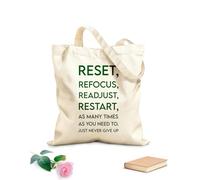 AILOONG Bolsos de lona de algodón para mujer Reinicia, recalibra, comienza de nuevo tantas veces como sea necesario y nunca te rindas. Tela de 340g/m² de grosor Material agradable para la piel