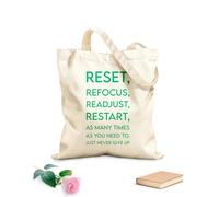 AILOONG Bolsos de lona de algodón para mujer Reinicia, recalibra, comienza de nuevo tantas veces como sea necesario y nunca te rindas. Tela de 340g/m² de grosor Material agradable para la piel