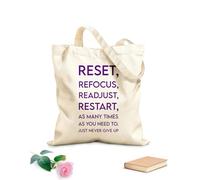 AILOONG Bolsos de lona de algodón para mujer Reinicia, recalibra, comienza de nuevo tantas veces como sea necesario y nunca te rindas. Tela de 340g/m² de grosor Material agradable para la piel
