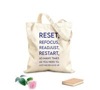 AILOONG Bolsos de lona de algodón para mujer Reinicia, recalibra, comienza de nuevo tantas veces como sea necesario y nunca te rindas. Tela de 340g/m² de grosor Material agradable para la piel
