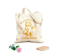 AILOONG Bolsos de lona de algodón para mujer Relájate, estamos todos locos, no es una competición, gato, tipografía divertida, animal gracioso, gato vintage. Tela de 340g/m² de grosor