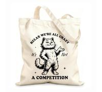 AILOONG Bolsos de lona de algodón para mujer Relájate, estamos todos locos, no es una competición, gato, tipografía divertida, animal gracioso, gato vintage. Tela de 12 oz de grosor 25x30cm
