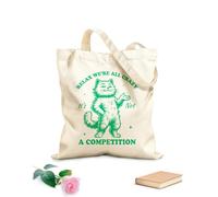 AILOONG Bolsos de lona de algodón para mujer Relájate, estamos todos locos, no es una competición, gato, tipografía divertida, animal gracioso, gato vintage. Tela de 340g/m² de grosor