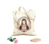 AILOONG Bolsos de lona de algodón para mujer Sagrado Corazón de María con detalles florales Tela de 340g/m² de grosor Material agradable para la piel