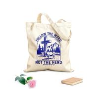 AILOONG Bolsos de lona de algodón para mujer Sigue la palabra, no el rebaño. Diseño cristiano en el desierto con versículo bíblico Isaías 8:11-13. Tela de 340g/m² de grosor