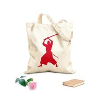 AILOONG Bolsos de lona de algodón para mujer silueta de guerrero samurái con espada Tela de 340g/m² de grosor Material agradable para la piel