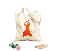 AILOONG Bolsos de lona de algodón para mujer silueta de guerrero samurái con espada Tela de 340g/m² de grosor Material agradable para la piel