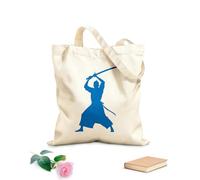 AILOONG Bolsos de lona de algodón para mujer silueta de guerrero samurái con espada Tela de 340g/m² de grosor Material agradable para la piel