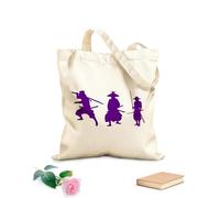 AILOONG Bolsos de lona de algodón para mujer Silueta de guerrero samurái con espada y katana japonesa Tela de 340g/m² de grosor Material agradable para la piel