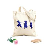 AILOONG Bolsos de lona de algodón para mujer Silueta de guerrero samurái con espada y katana japonesa Tela de 340g/m² de grosor Material agradable para la piel