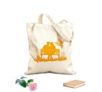AILOONG Bolsos de lona de algodón para mujer Silueta de pareja romántica en un banco del parque bajo un árbol Tela de 340g/m² de grosor Material agradable para la piel