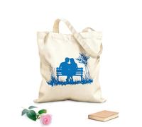 AILOONG Bolsos de lona de algodón para mujer Silueta de pareja romántica en un banco del parque bajo un árbol Tela de 340g/m² de grosor Material agradable para la piel