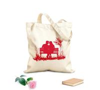 AILOONG Bolsos de lona de algodón para mujer Silueta de pareja romántica en un banco del parque bajo un árbol Tela de 340g/m² de grosor Material agradable para la piel