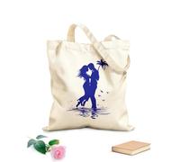 AILOONG Bolsos de lona de algodón para mujer Silueta romántica de pareja en la playa con palmeras y pájaros Tela de 340g/m² de grosor Material agradable para la piel