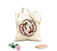 AILOONG Bolsos de lona de algodón para mujer Símbolo art déco del horóscopo de la mitología del zodíaco de Piscis, diseño vintage. Tela de 340g/m² de grosor Material agradable para la piel