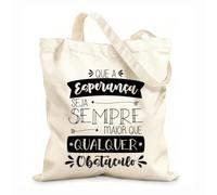 AILOONG Bolsos de lona de algodón para mujer Tela de 12 oz de grosor Cita en portugués brasileño La esperanza siempre es más grande que cualquier obstáculo y nunca guarda una sonrisa amable. 31x36cm