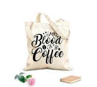 AILOONG Bolsos de lona de algodón para mujer Tela de 12 oz de grosor Mi sangre es café, tipografía, letras, diseño de café. Material agradable para la piel 35x40cm Grande