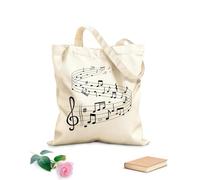 AILOONG Bolsos de lona de algodón para mujer Tela de 12 oz de grosor ondas de canciones con notas de partitura en pentagramas Material agradable para la piel 31x36cm Mediano