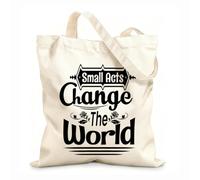 AILOONG Bolsos de lona de algodón para mujer Tela de 12 oz de grosor Pequeños actos cambian el mundo tipografía Material agradable para la piel 35x40cm Grande