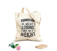 AILOONG Bolsos de lona de algodón para mujer Tela de 12 oz de grosor Ramadán se trata de perder pecados, no peso. Tipografía del mes sagrado de Ramadán. Material agradable para la piel 35x40cm Grande