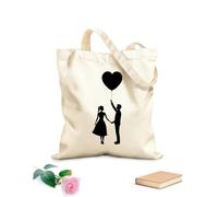 AILOONG Bolsos de lona de algodón para mujer Tela de 12 oz de grosor Silueta de pareja romántica con globo de corazón tomados de la mano Material agradable para la piel 31x36cm Mediano