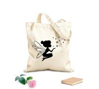 AILOONG Bolsos de lona de algodón para mujer Tela de 12 oz de grosor silueta de un hada sentada en el suelo lanzando magia con estrellas Material agradable para la piel 35x40cm Grande