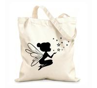 AILOONG Bolsos de lona de algodón para mujer Tela de 12 oz de grosor silueta de un hada sentada en el suelo lanzando magia con estrellas Material agradable para la piel 35x40cm Grande